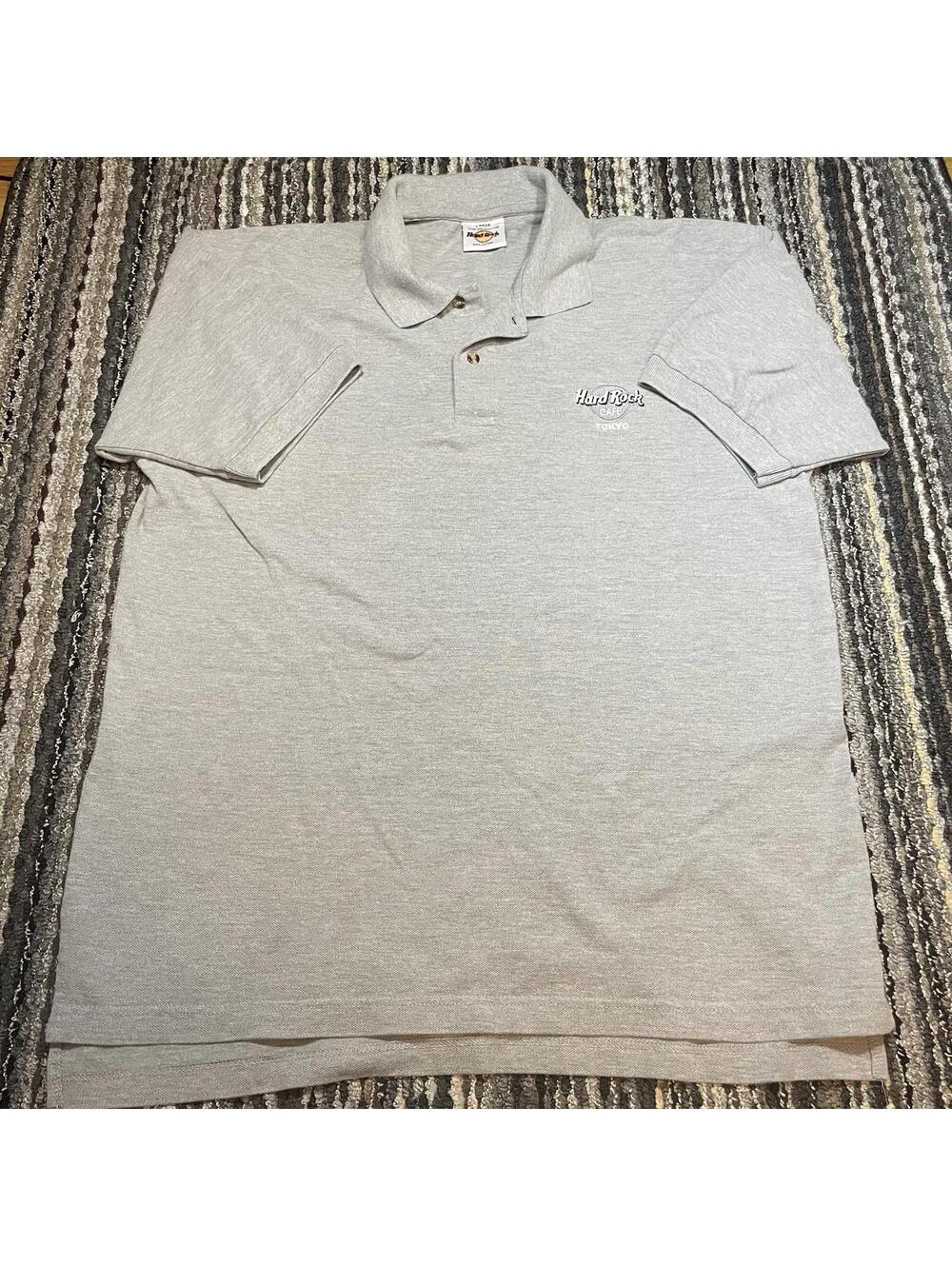 Hard Rock Cafe Polo Mens Large Gray Tokyo Embroidered Casual Shirt Y2K